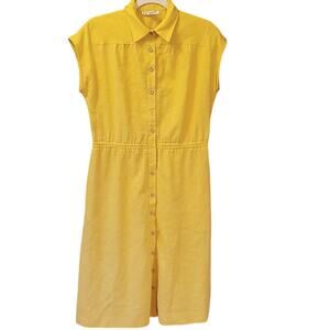 Vintage California Girl Yellow Button Front Sleeveless Dress Collared Waist 80s